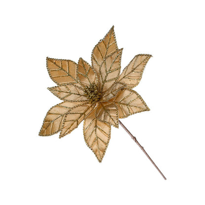 Metallic Gold Poinsettia Flower Pick - Joy By