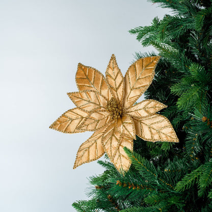 Metallic Gold Poinsettia Flower Pick - Joy By