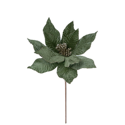 Metallic Green Velvet Poinsettia Flower Pick - Joy By