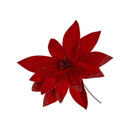 Metallic Red Velvet Poinsettia Flower Pick - Joy By