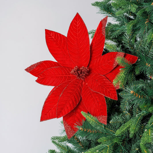 Metallic Red Velvet Poinsettia Flower Pick - Joy By