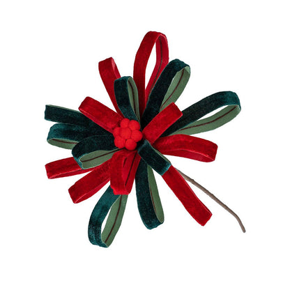 Metallic Red Velvet Poinsettia Flower Pick - Joy By