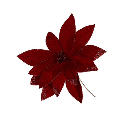 Metallic Red Velvet Poinsettia Flower Pick - Joy By