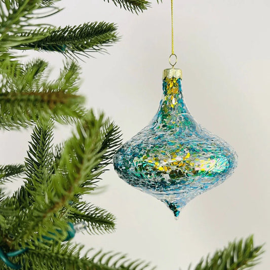 Mint Green 5" Glass Oinion Ornament - Joy By