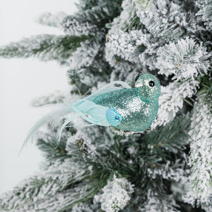 Mint Green Bird With Glitter Tail Clip - On Ornament - Joy By