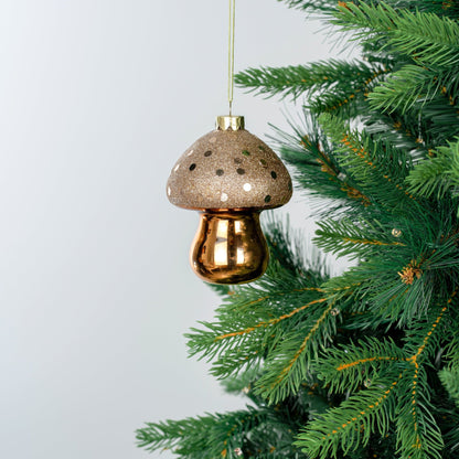 Mirrored Brown Mushroom Festive Ornament with Glitter - Joy By