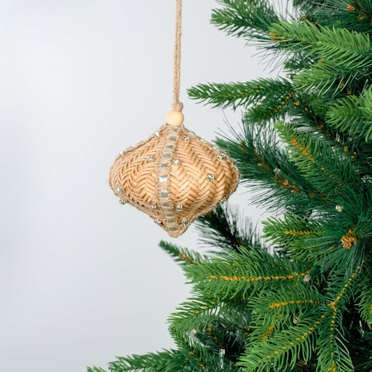 Natural Raffia Onion Ornament with Crystal Studs - Joy By