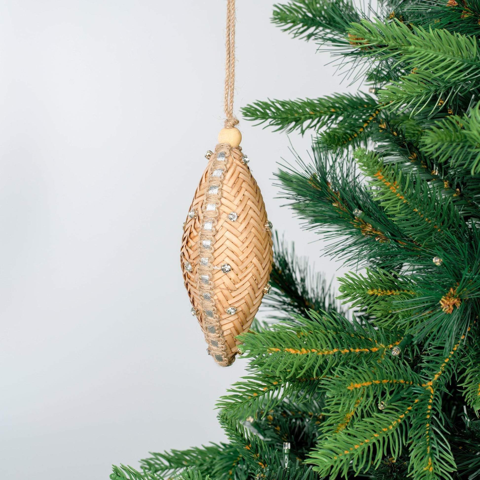 Natural Raffia Shuttle Ornament with Crystal Studs - Joy By