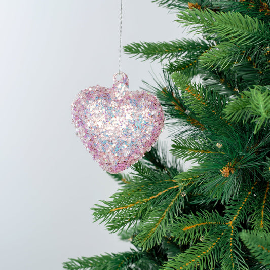 Pale Pink Heart Ornament with Glitter & Sequins - Joy By