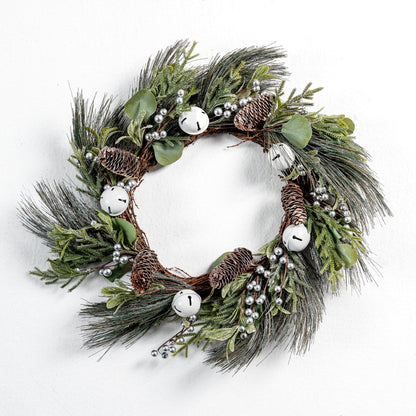 Pine wreath with white bell and pinecone - Joy By