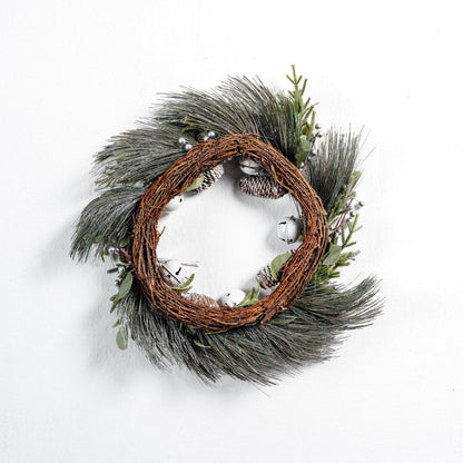 Pine wreath with white bell and pinecone - Joy By