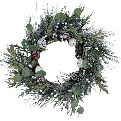 Pine wreath with white bell and pinecone - Joy By