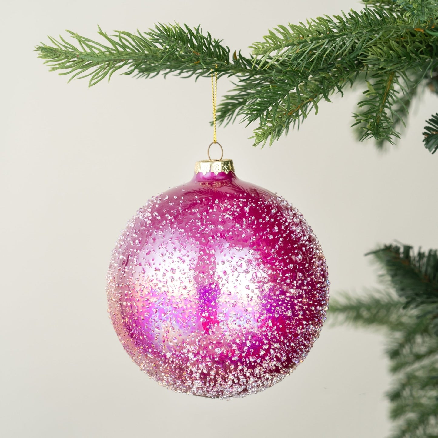 Pink Glass Ball Ornament With Sugar Beads - Joy By