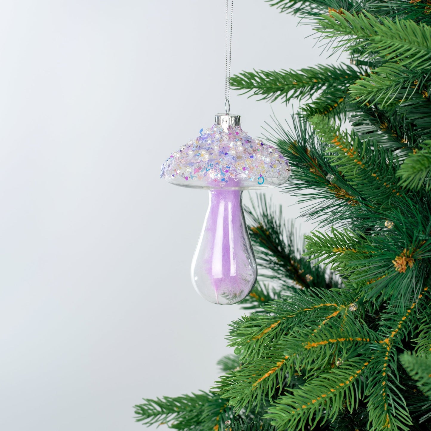 Purple Mushroom Ornament with Glitter & Sequins - Joy By