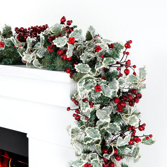 Red Berry and Holly Leaves Garland - Joy By