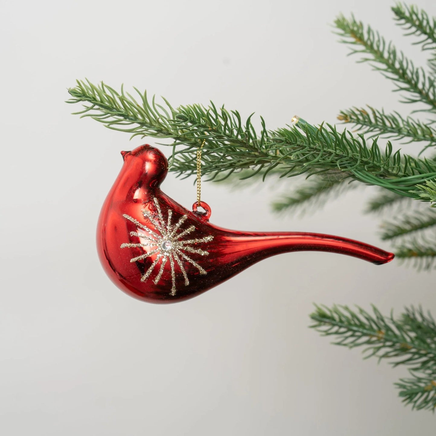 Red Bird Ornament With Glitter - Joy By