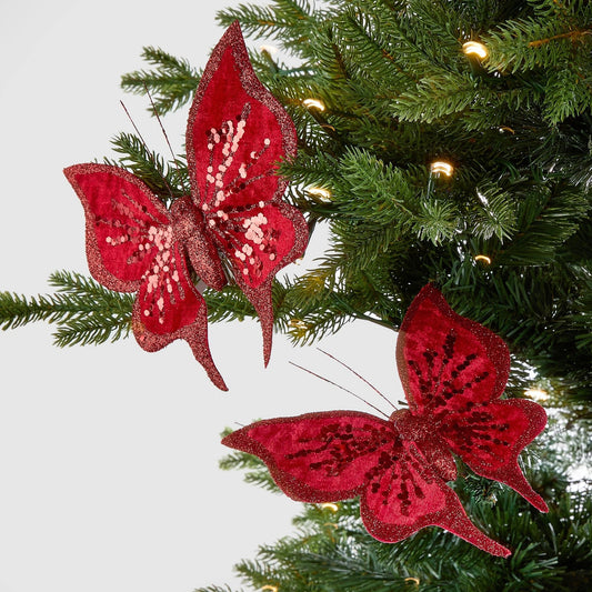 Red Butterfly Clip - On Ornament - Joy By