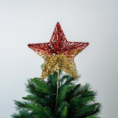 Red & Gold 28" Glitter Star Tree Topper - Joy By