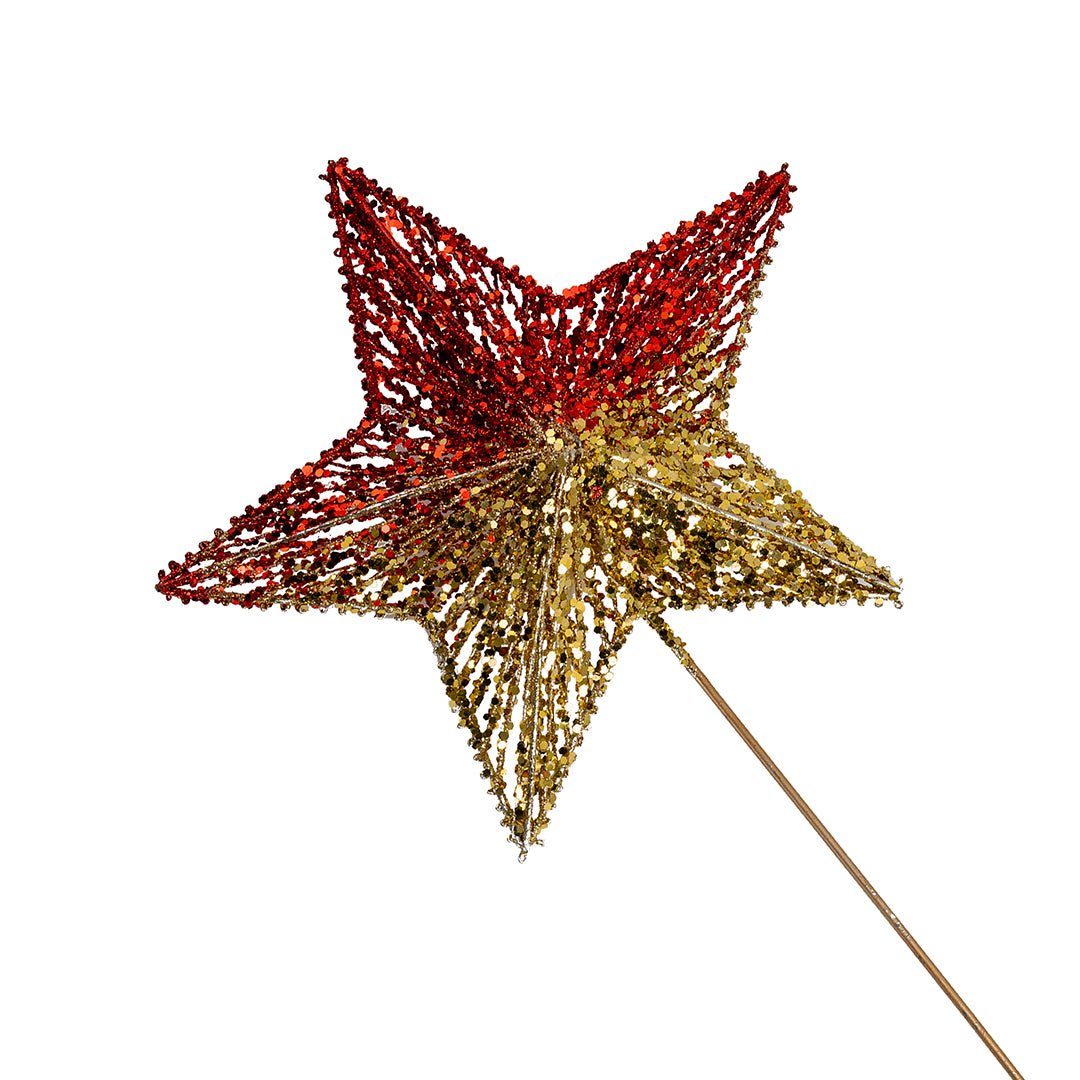 Red & Gold 28" Glitter Star Tree Topper - Joy By