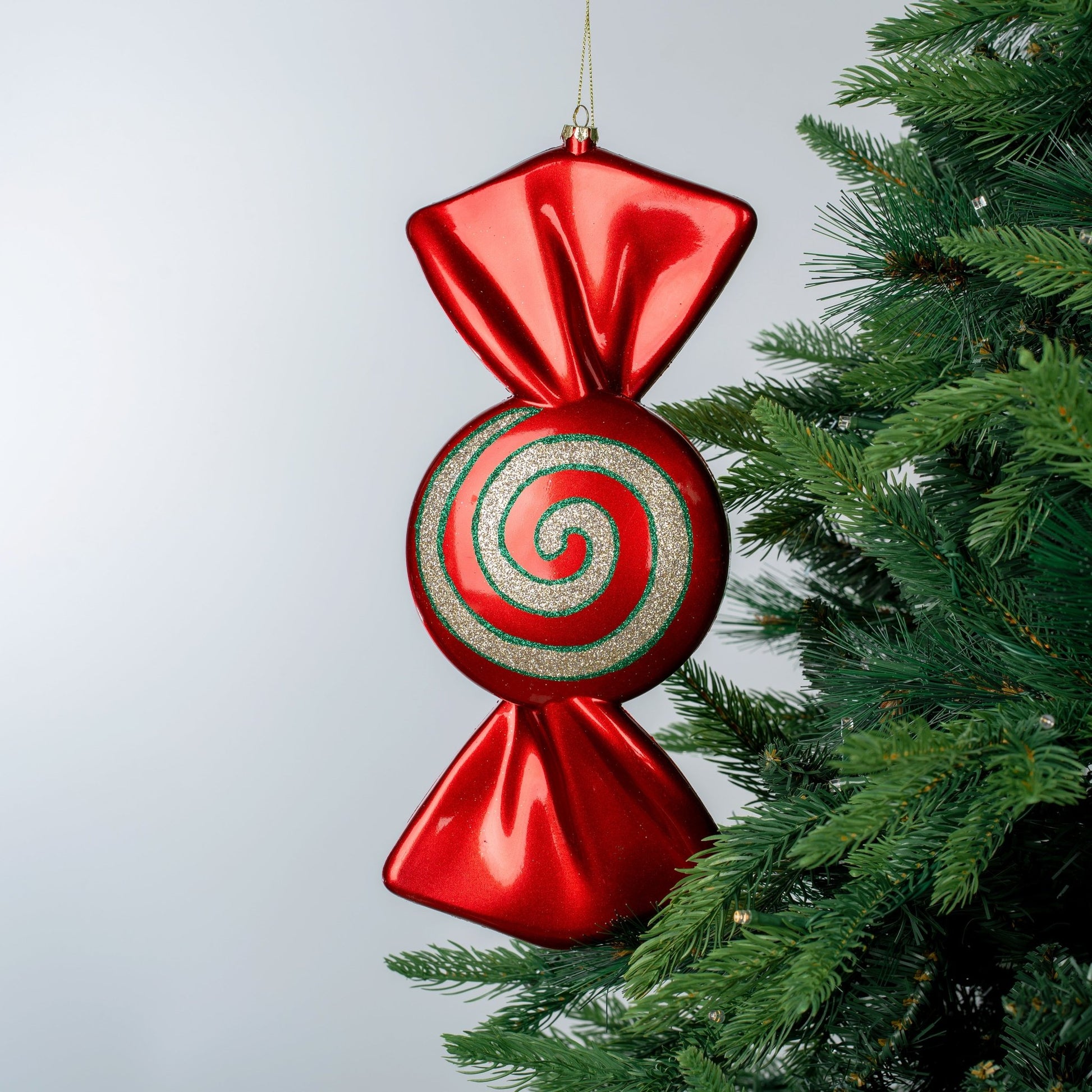 Red, Green & Champagne 12" Swirl Candy Ornament - Joy By