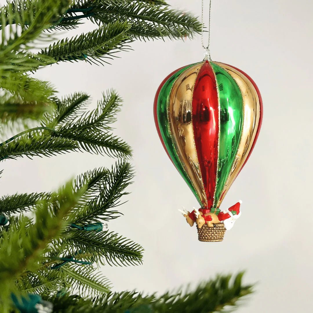 Red & Green Hand - Blown Glass Blown Balloon Ornament - Joy By