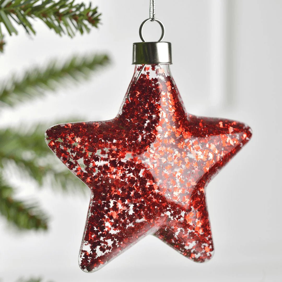 Red Star Ornament with Glitter - Joy By