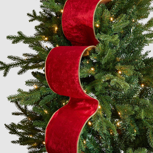 Red Velvet & Gold Trim Christmas Ribbon - Joy By