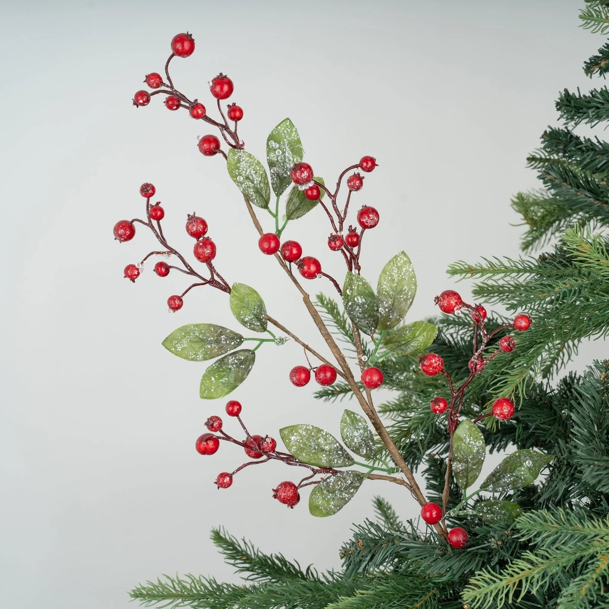 Red Winterberry Christmas Tree Pick With Leaves - Joy By