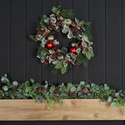 Red Winterberry & Foliage Traditional Garland With Led Lights - 150Cm - Joy By