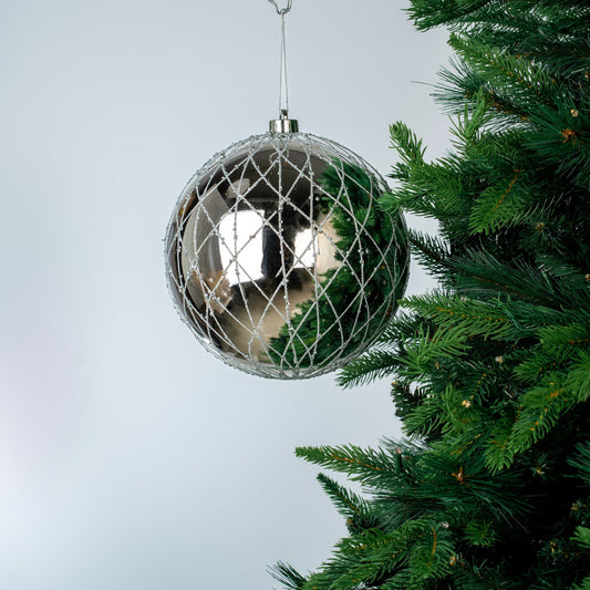 Shiny Silver 8" Textured Ball Ornament - Joy By