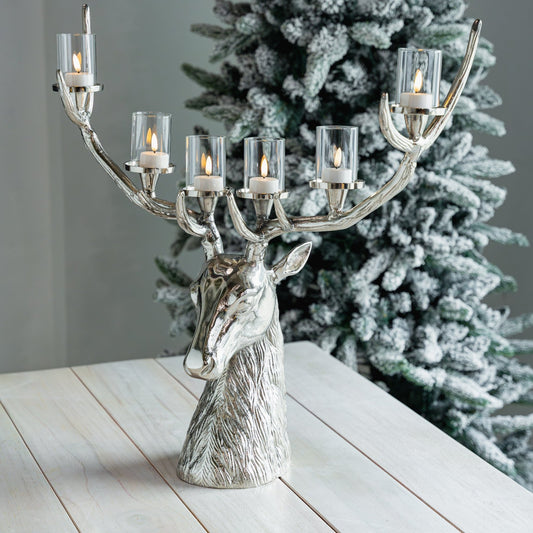 Silver Deer Head Candle Holder - Tabletop - Joy By