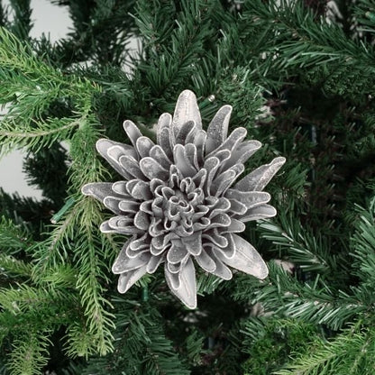 Silver Glitter Dahlia Flower Ornament - Joy By