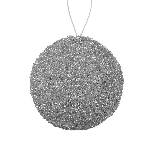 Silver Glitter Dusted Ball Ornament - 5" - Joy By