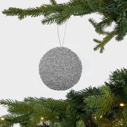 Silver Glitter Dusted Ball Ornament - 5" - Joy By