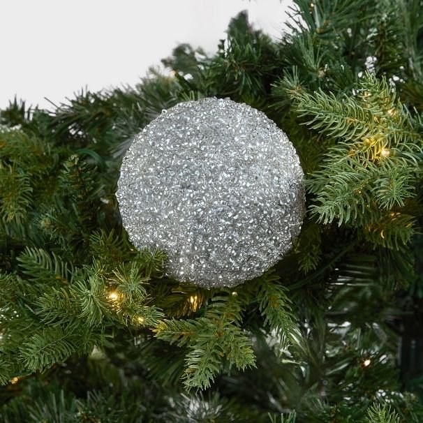 Silver Glitter Dusted Ball Ornament - 5" - Joy By