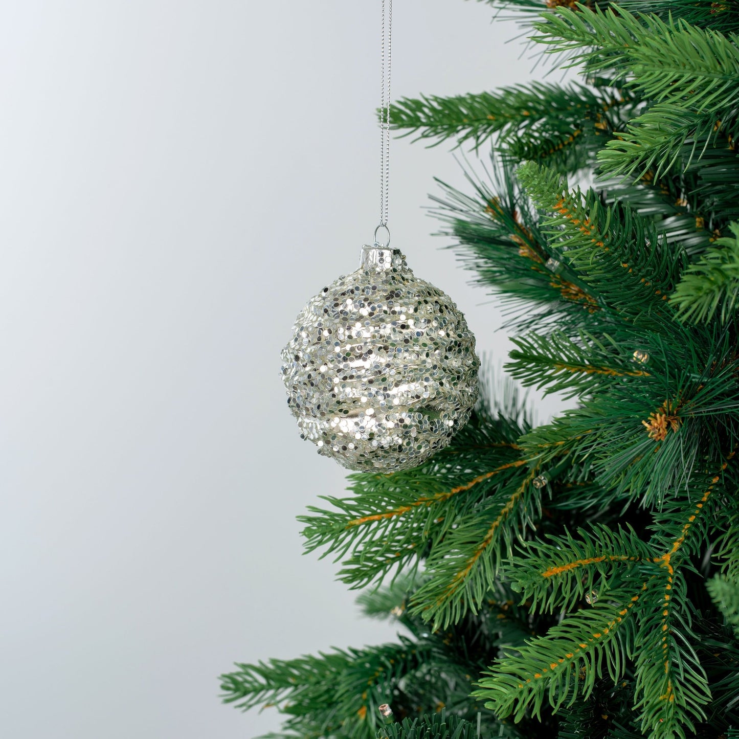 Silver Glitter Ribbed 3" Ball Ornament - Joy By