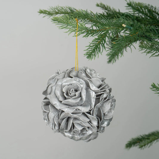 Silver Rose Foam Ball Ornament - Joy By