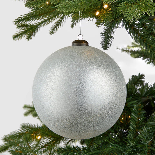 Silver Sugar Glitter Dusted Ball Ornament - Joy By