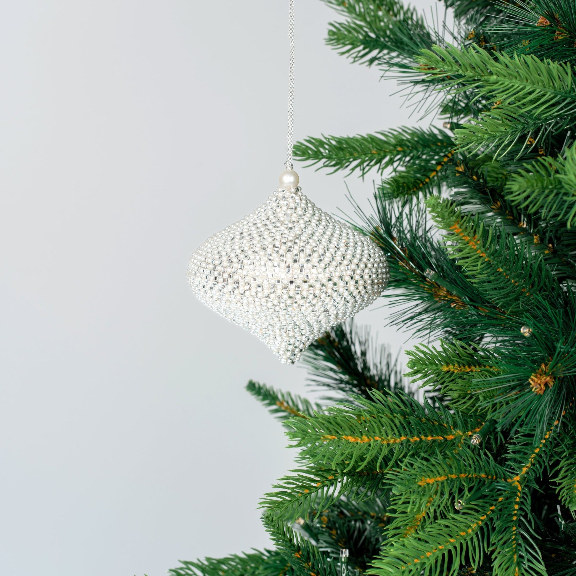 Silver - White Pearl Lace Onion Ornament - Joy By