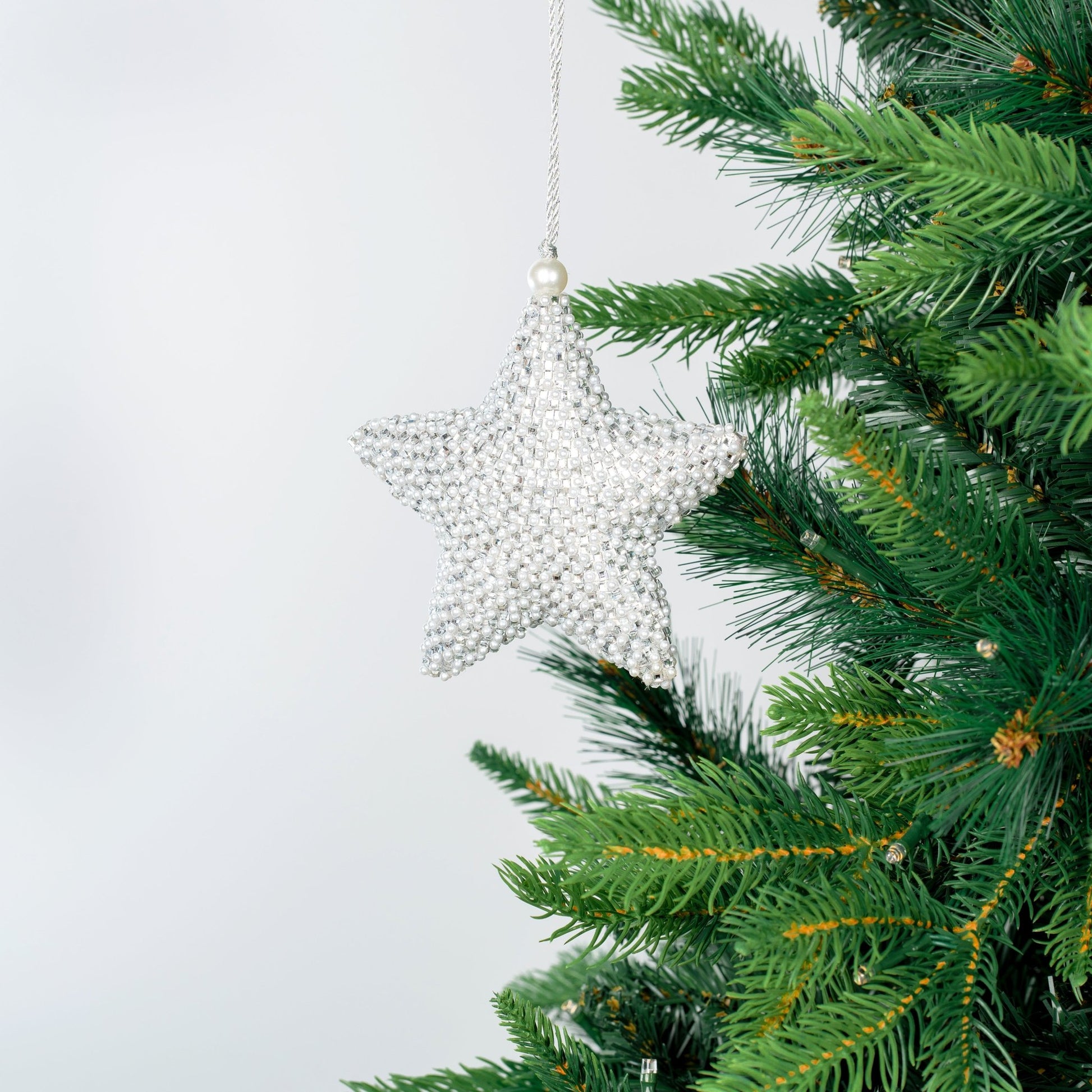 Silver - White Pearl Lace Star Ornament - Joy By