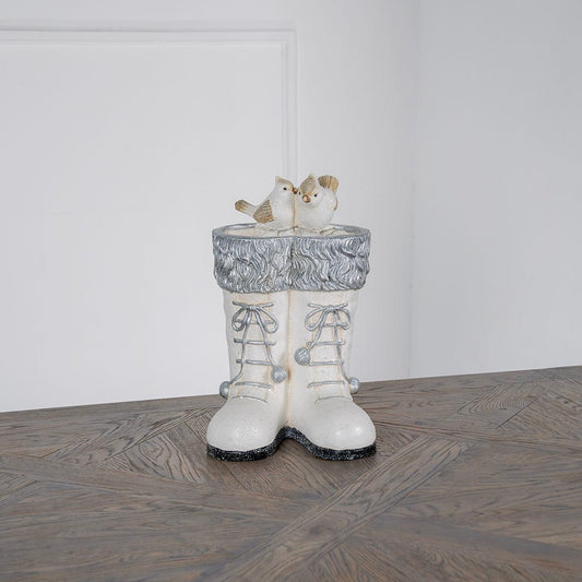 Silver & Winter White Snow Boots Tabletop - Joy By