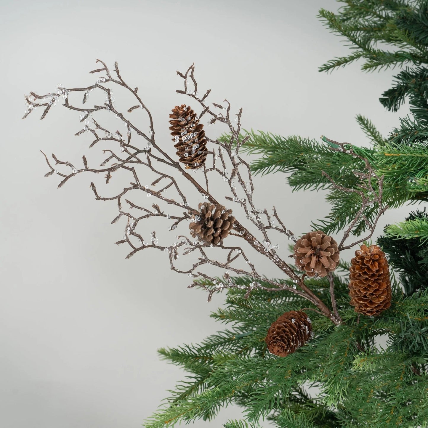 Snow Flocked Festive Pinecone Tree Pick - Joy By