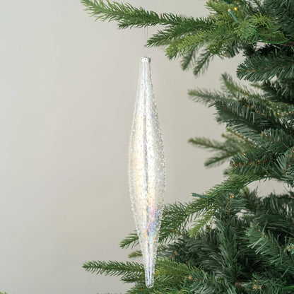 Sugar Crystal Finial Ornament With Silver Glitter - Joy By