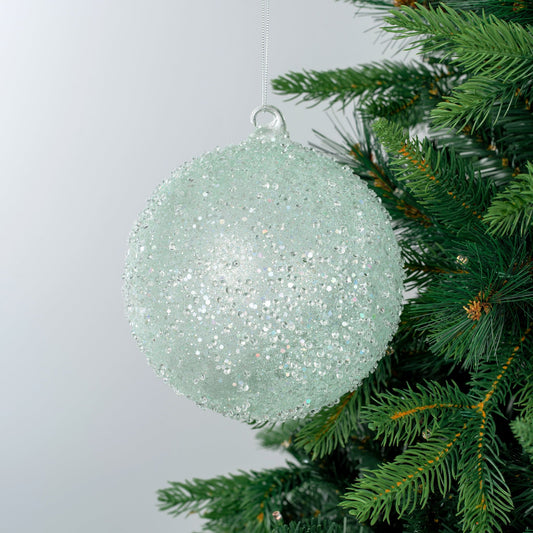 Teal Ball Ornament with Crystal Sugar Beads - Joy By