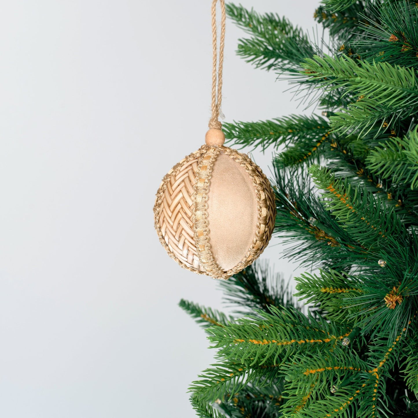 Warm Beige Raxin & Raffia Ball Ornament - Joy By