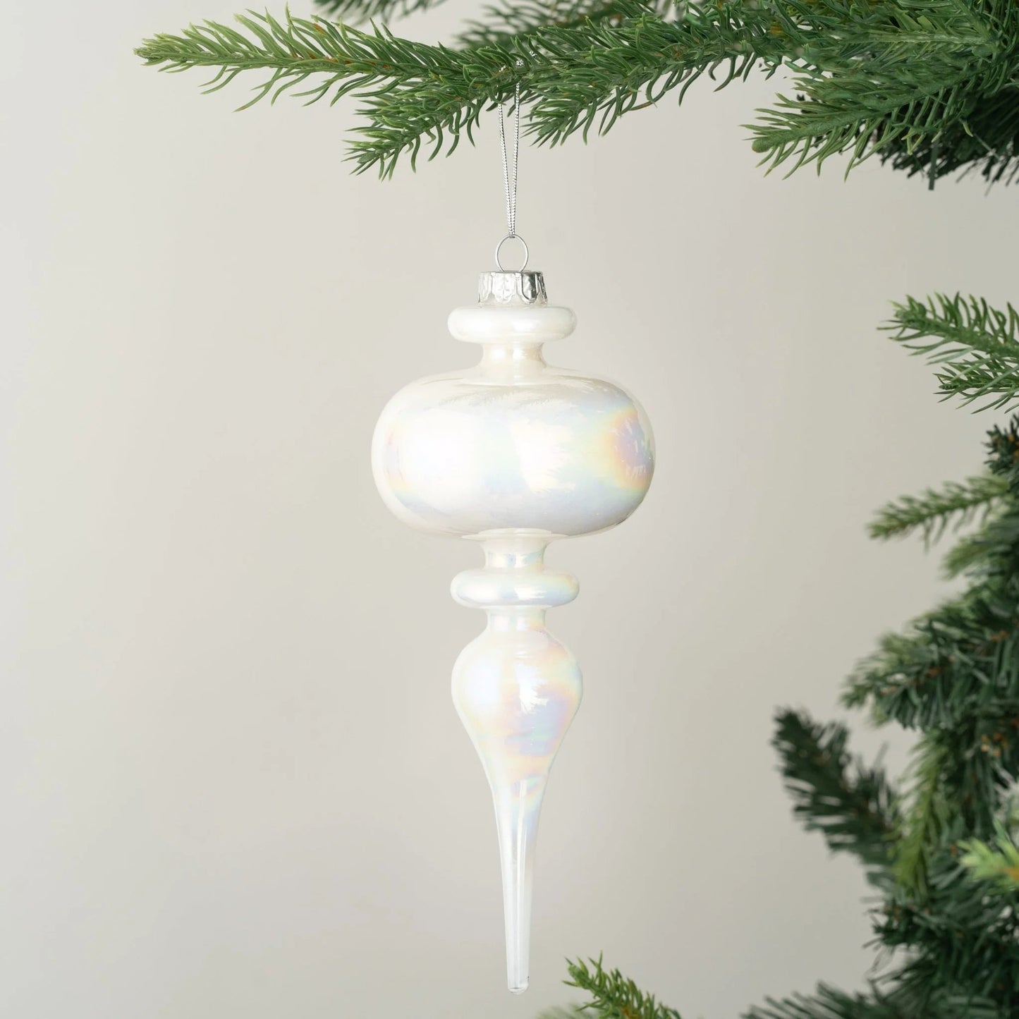 White Finial Ornament In A Glossy Finish - Joy By