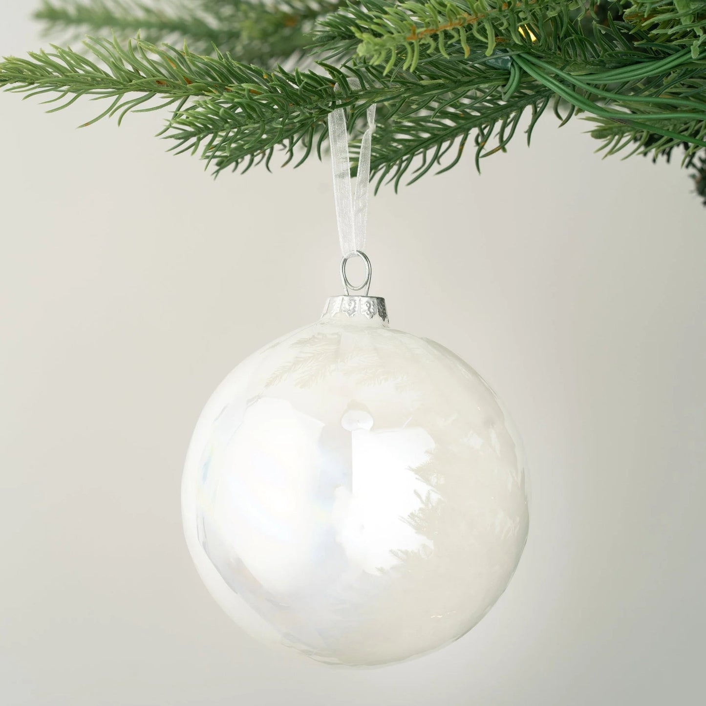 White Iridescent Ball Ornament - Joy By