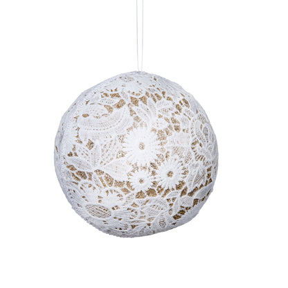 White & Metallic Lace Ball Ornament - Joy By