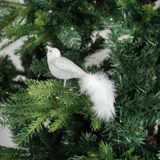 White Peaking Bird Clip - On Ornament - Joy By