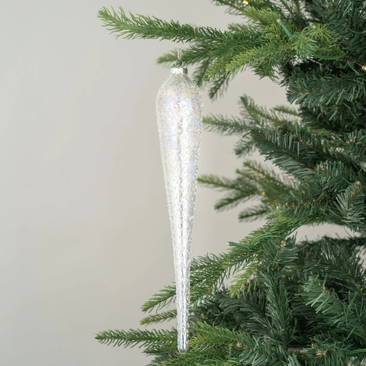 White Pearlesque Finish Finial Ornament With Sugar Beads - Joy By